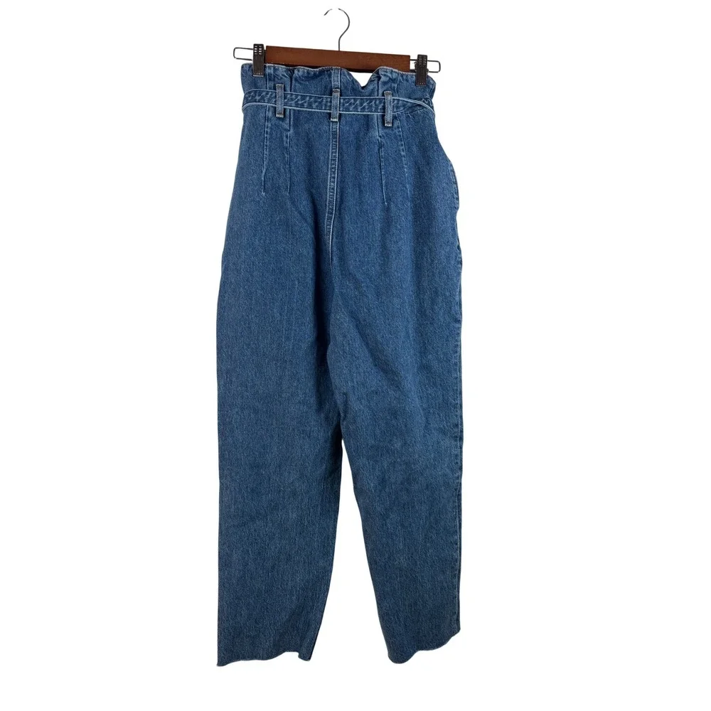 Abercrombie & Fitch Mom Jean Womens 26/2R‎ Blue Paperbag Waist Belted Straight